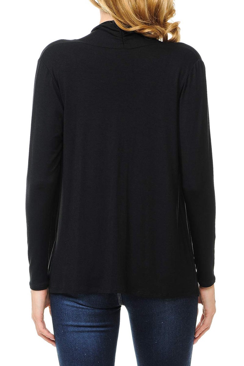MINEFREE Women's Long Sleeve Open Front Drape Lightweight Knit Cardigan Black L - Image 3